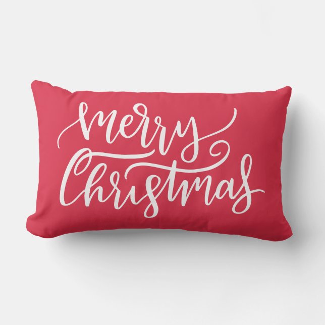 Coussin Rectangle Élégant blanc Script Joyeux Noël Rouge (Recto)