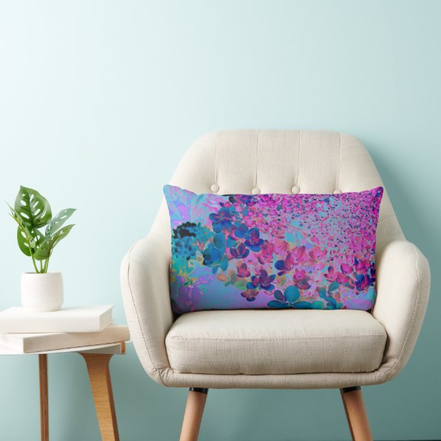 Coussin Rectangle Élégant bleu foncé et lumière magenta Hydrangea (Chaise)