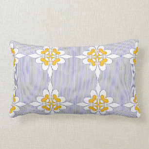 Coussin Rectangle Elégant, bleu marine, rayures, jaune moutarde, bla