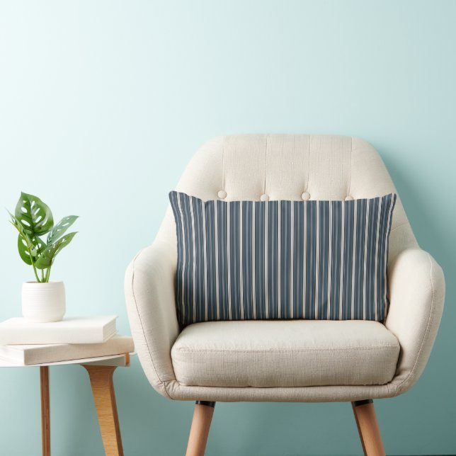 Coussin Rectangle Élégant bleu rustique gris français Ticking Stripe (Chaise)