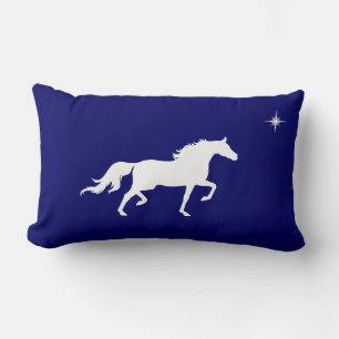 Coussin Rectangle Élégant cheval blanc et étoile sur bleu marine