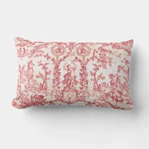 Coussin Rectangle Elégant Classique Toile de Jouy Rouge Blanc Vintag