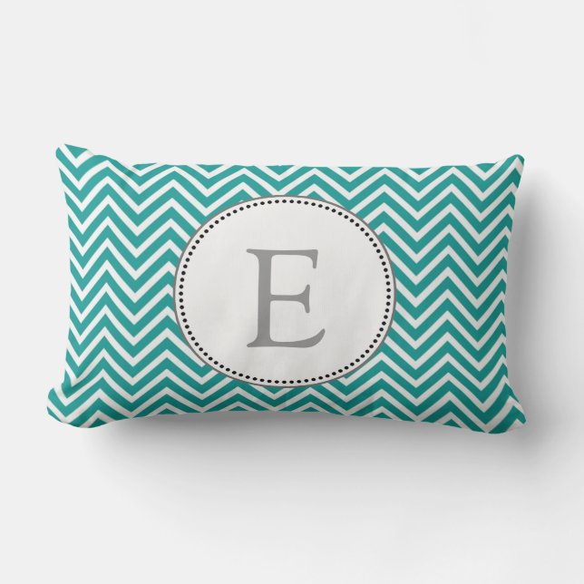 Coussin Rectangle Elégant, classique turquoise et blanc chevron zigz (Recto)