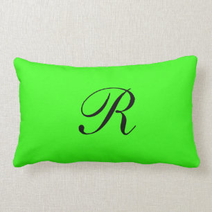 Coussin Rectangle Élégant couleur solide vert néon initial monogramm