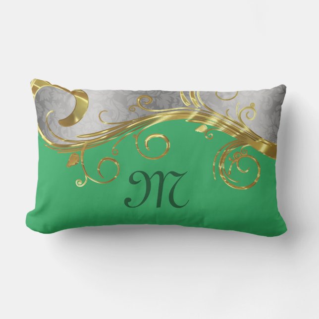 Coussin Rectangle Elégant Gold & Silver Avec Arrière - plan Vert (Recto)