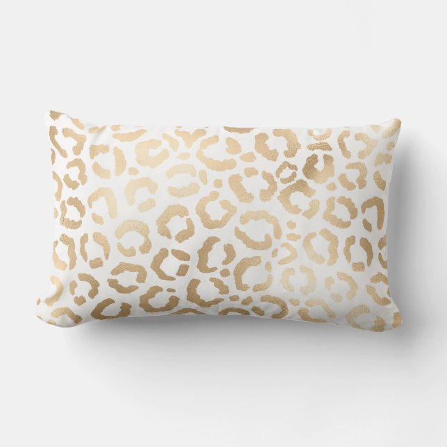 Coussin Rectangle Elegant Gold White Leopard Cheetah Animal Print (Recto)