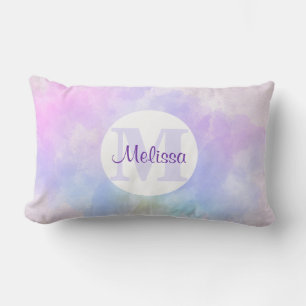 Coussin Rectangle Élégant Monogramme d'aquarelle bleu violet