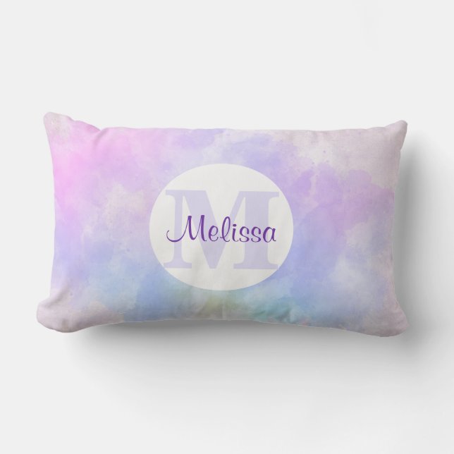 Coussin Rectangle Élégant Monogramme d'aquarelle bleu violet (Recto)