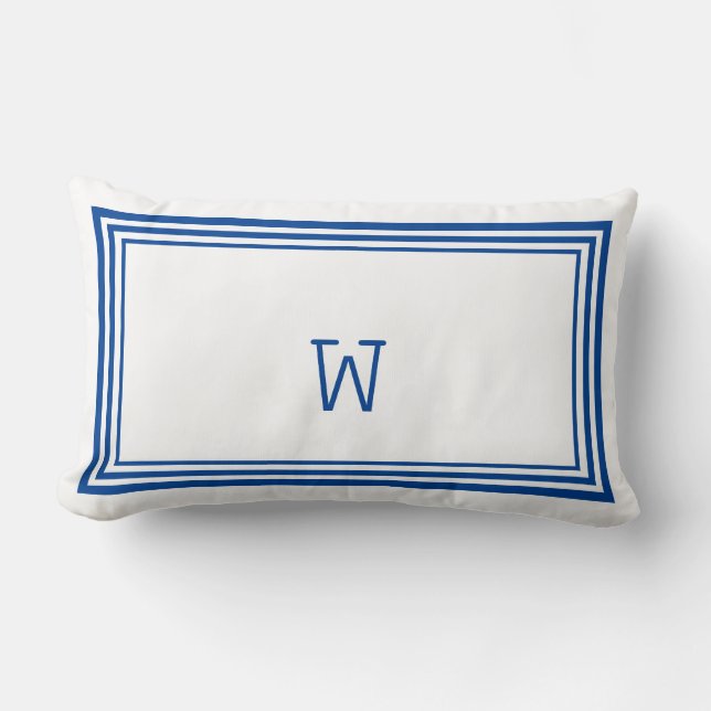 Coussin Rectangle Élégant monogramme de bordure blanc et bleu (Recto)