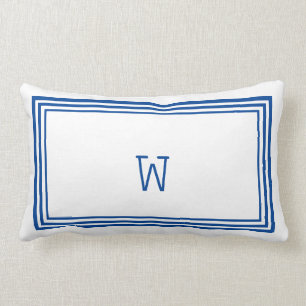 Coussin Rectangle Élégant monogramme de bordure blanc et bleu