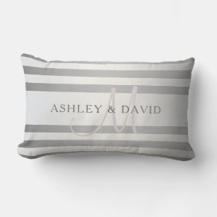 Coussin Rectangle Élégant Monogramme Faux Gris Argent Gris Gris