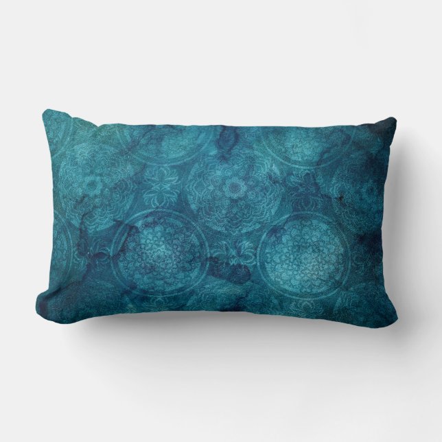 Coussin Rectangle Elégant Motif d'aquarelle Mandala Turquoise (Recto)