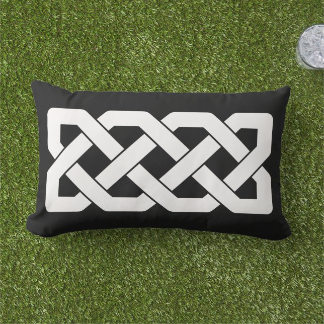 Coussin Rectangle Élégant Motif de noeud celtique noir et blanc (Herbe)