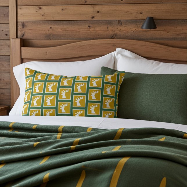 Coussin Rectangle Elégant Motif de tête de rennes doré et vert (Créateur téléchargé)
