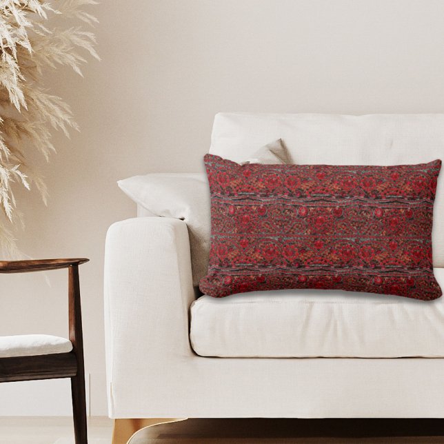 Coussin Rectangle élégant or raffiné ruby rouge bordeaux (elegant sophisticated gold ruby red burgundy lumbar pillow)