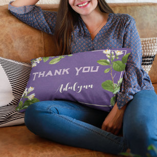 Coussin Rectangle Élégant Retro Floral Nom personnalisé Texte Cadeau