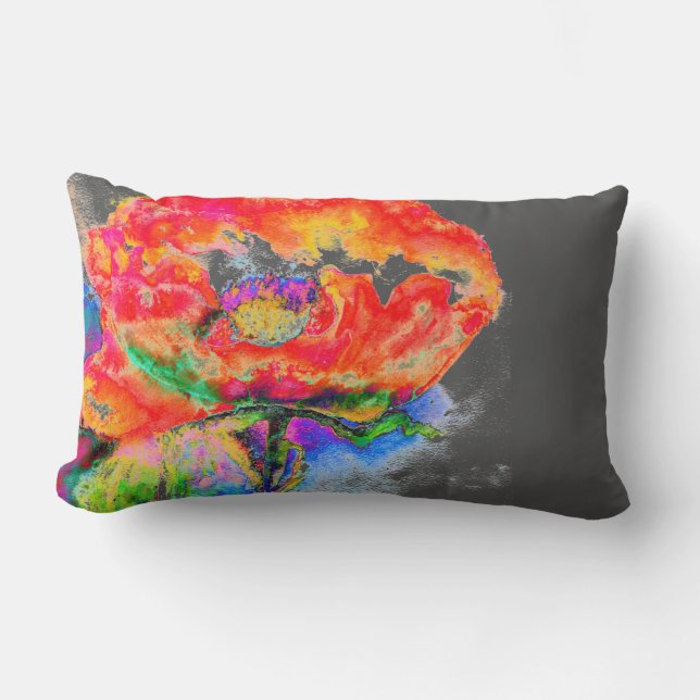 Coussin Rectangle Elégant rouge pavot classique rouge floral aquarel (Recto)