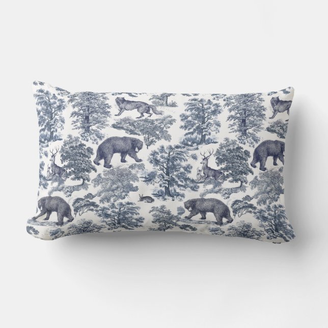 Coussin Rectangle Élégant Rustique Blue Forest Animaux Toile (Recto)