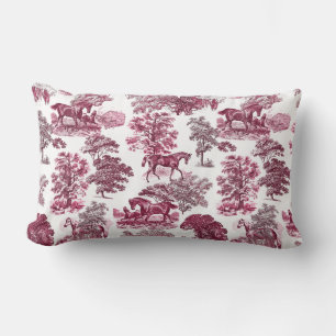 Coussin Rectangle Élégant rustique élégant Magenta Red Toile Chevaux