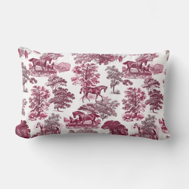 Coussin Rectangle Élégant rustique élégant Magenta Red Toile Chevaux (Recto)