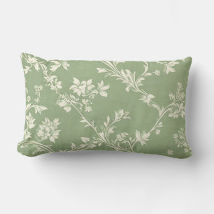 Coussin Rectangle Élégant Sage Vert Vintage Boho Motif Floral