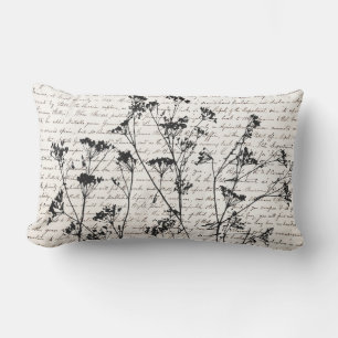 Coussin Rectangle Élégant script de silhouettes de Fleur sauvage noi