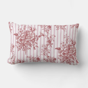 Coussin Rectangle Élégant Vintage Rose Pâle Floral Rayures à Tiques