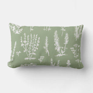 Coussin Rectangle Elégant Vintage Sage Green Motif de jardin de plan