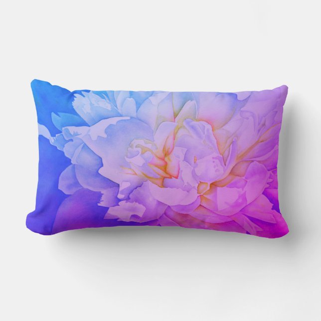 Coussin Rectangle Elégante aquarelle rose bleu peony floral (Recto)
