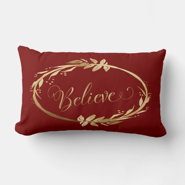 Coussin Rectangle Elégante couronne de Noël Croire Gold Bourgogne (Recto)
