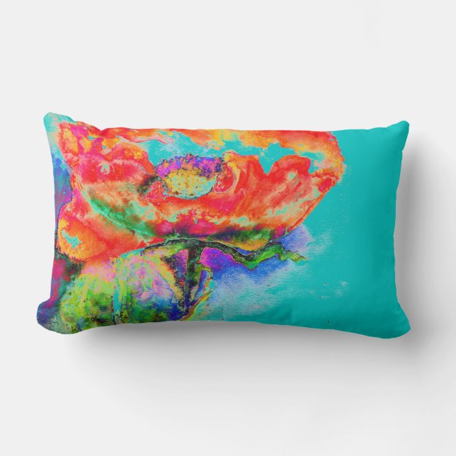 Coussin Rectangle Elégante peinture florale rouge turquoise (Recto)