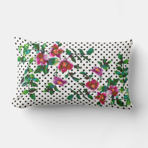 Coussin Rectangle Elégante vintage aquarelle rose roses pois