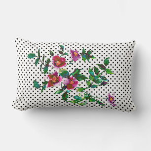 Coussin Rectangle Elégante vintage aquarelle rose roses pois