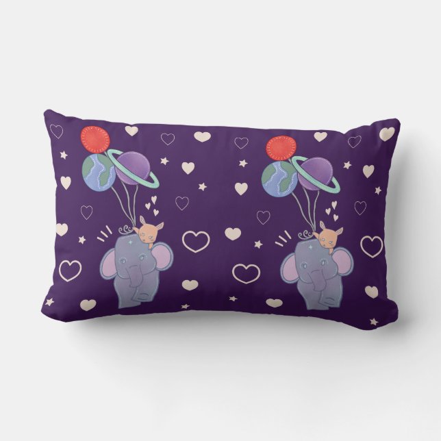 Coussin Rectangle Élément et Lapin Montgolfière spatiale | Fantaisis (Verso)