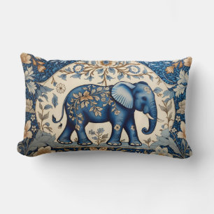 Coussin Rectangle Élément Floral Vintage Éléphant Orné Bleu