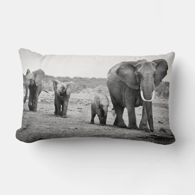 Coussin Rectangle Éléphant africain et veaux | Kenya, Afrique (Recto)
