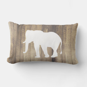 Coussin Rectangle Elephant blanc bohème et planches en bois Imprimer