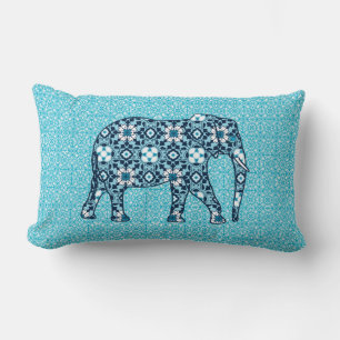 Coussin Rectangle Éléphant, cobalt, marine et bleu-clair marocains