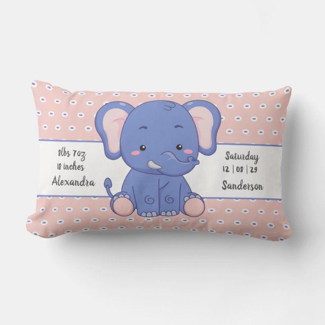 Coussin Rectangle Eléphant Polka Dot Gris rose Bébé Statistiques (Recto)