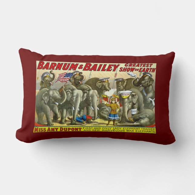 Coussin Rectangle Éléphants Barnum de Mlle Amy Dupont Trained Circus (Recto)