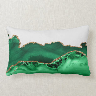 Coussin Rectangle Emerald Green Agate Malachite Stone Gold