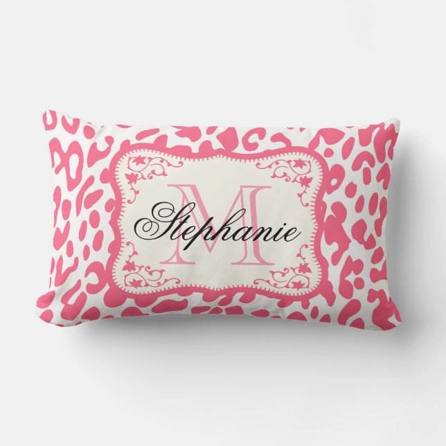 Coussin Rectangle Empreinte de léopard rose (Recto)