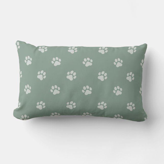 Coussin Rectangle Empreinte de Patte d'Animal Tout en Sage Vert (Recto)
