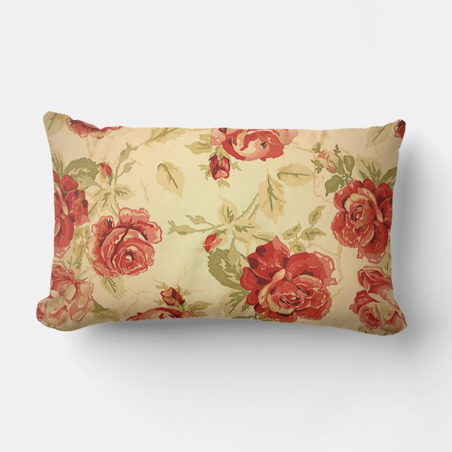 Coussin Rectangle Empreinte rose rouge antique (Recto)
