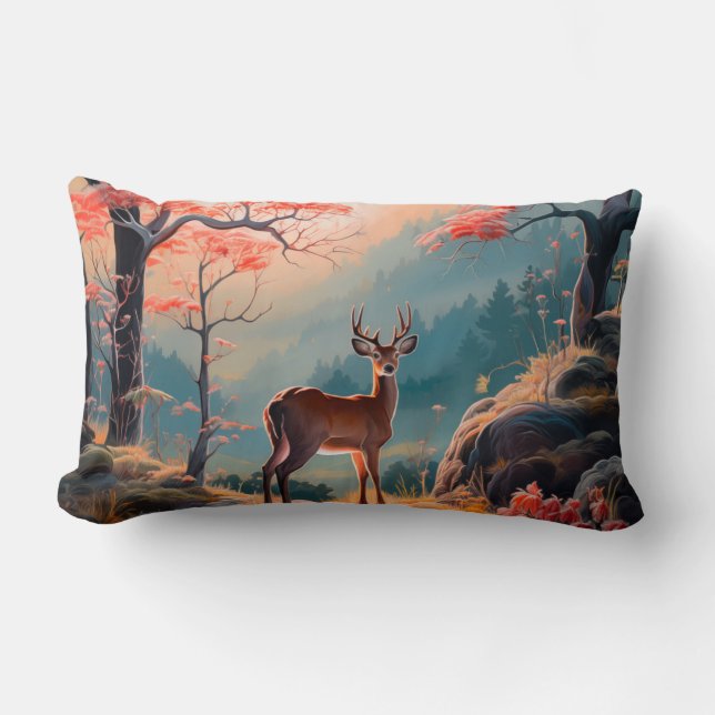 Coussin Rectangle Enchanter la conception de la forêt de cerfs d'aut (Recto)