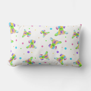 Coussin Rectangle enfants arc-en-ciel chien chiot pois couleurs vive