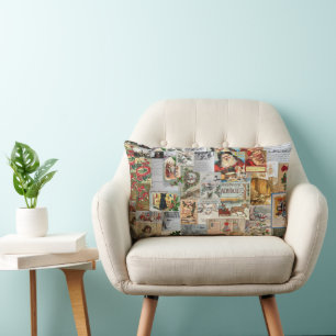 Coussin Rectangle Ephémère de Noël victorienne antique Collage Art
