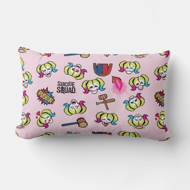 Coussin Rectangle Équipe de suicide | Harley Quinn Emoji Motif (Recto)