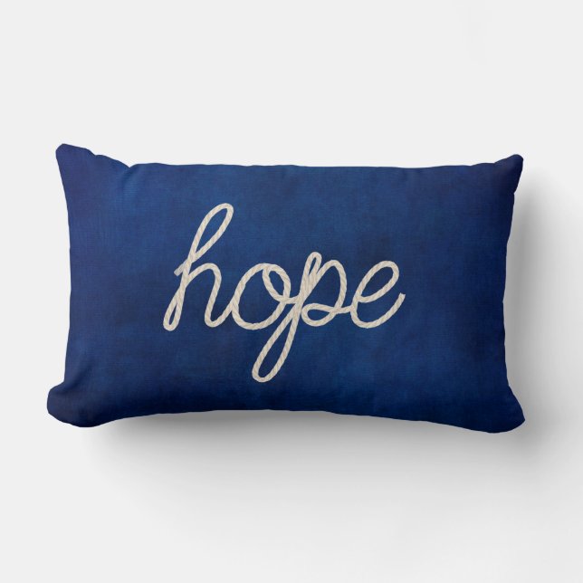 Coussin Rectangle Espoir le texte de la corde sur bleu foncé (Recto)