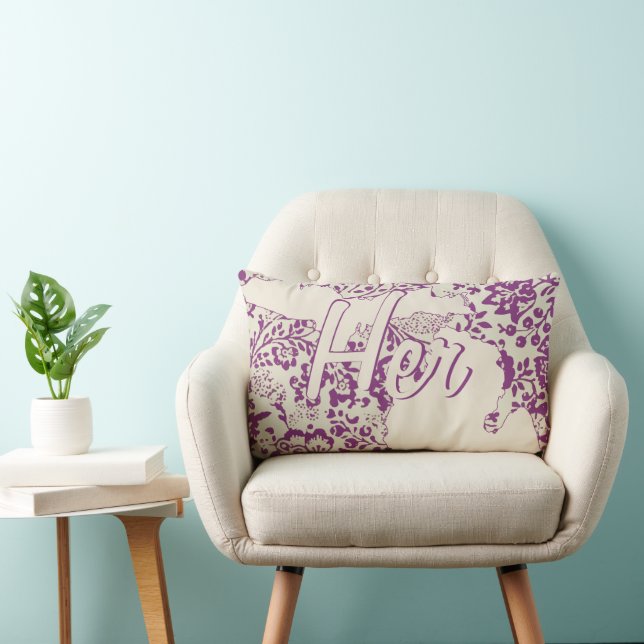 Coussin Rectangle État de la mariée Michigan Floral violet et beige (Chaise)